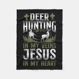 Buck Deer Hunter Jesus Faith  Deer Fleece Deken