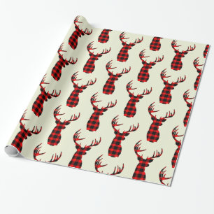 Buck Deer Hunting Red Black Pset Kerstmis Cadeaupapier