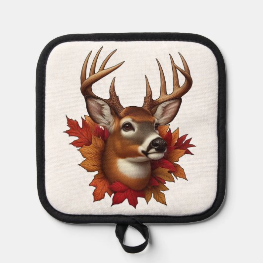 Buck Deer Omgeven Door Herfstbladeren Pannenlap (Voorkant)