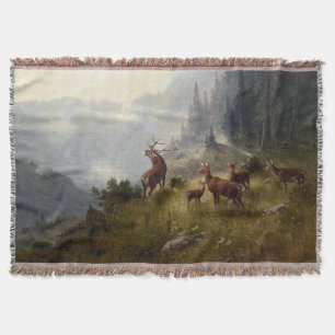 Buck & Doe Deer Herd in Forest Landscape Art Deken