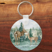 Buck Doe Snow Forest Winter Scene Monogram Sleutelhanger (Achterkant)