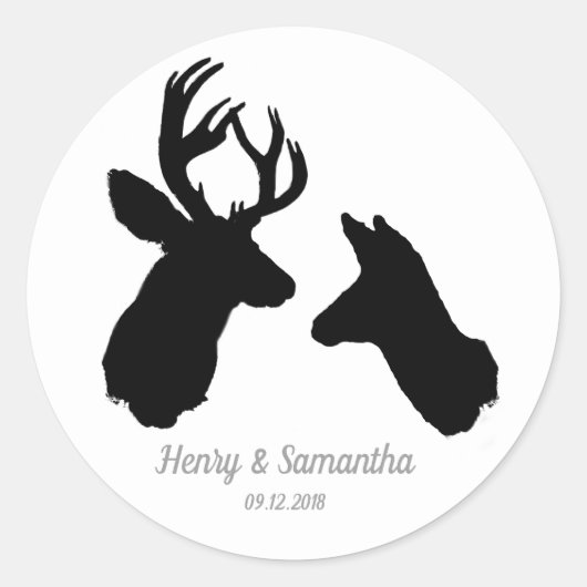 Buck & Doe, trouwdatum Ronde Sticker (Voorkant)