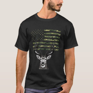 Buck Eland Herten Jager Camouflage USA Vlag Jagen T-shirt