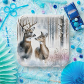 Buck en Doe in de winter Bossen Papieren Bordje (Feest)