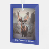 Buck en Kerstmis Lichten Blauw Glas Ornament (Voorkant links)