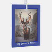 Buck en Kerstmis Lichten Blauw Glas Ornament (Voorkant Rechts)