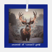 Buck en Kerstmis Lichten Blauw Glas Ornament (Achterkant)