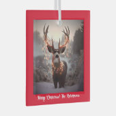Buck en Kerstmis Lichten Rood Glas Ornament (Voorkant Rechts)