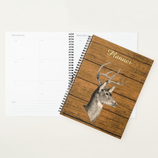 Buck Head On Wood Grain Planner (Devant avec enveloppe)