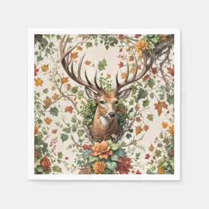 Buck Herten In Herfst Bloemen Servet