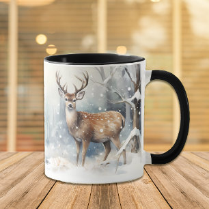 Buck Herten in Winterbos Sneeuw Mok