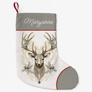 Buck Holly en bessen w Naam Christmas Kleine Kerstsok
