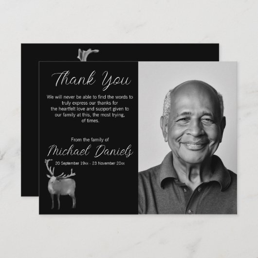 Buck met gewei begrafenis dank u kaarten (Voorkant / Achterkant)
