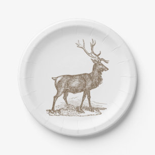 Buck Mule Deer Letterpress Style Papieren Bordje