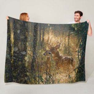 Buck N Doe Herten In Het Hoge Gras Fleece Deken