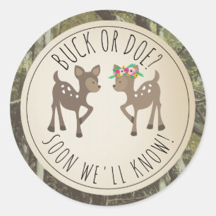 Buck of Doe Camo Baby Gender onthullen Ronde Sticker