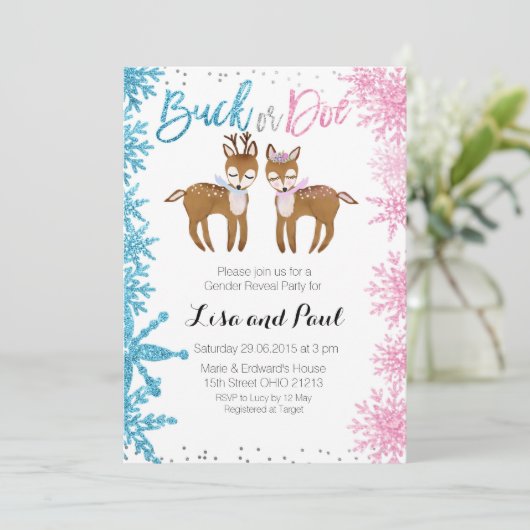 Buck of Doe Gender Reopenbaart Uitnodiging (Staand voorkant)