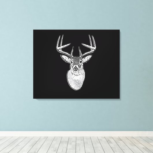 Buck on Black design White Tail Deal Canvas Afdruk (Insitu (Houten vloer))