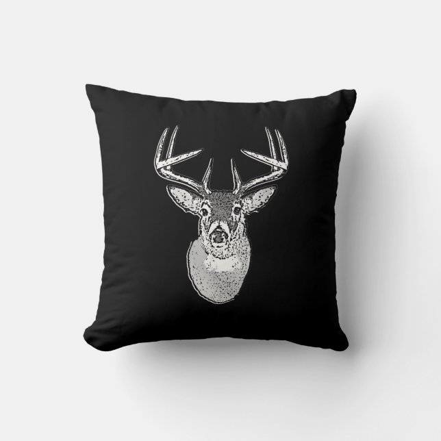 Buck on Black White Tail Deer head Kussen (Voorkant)