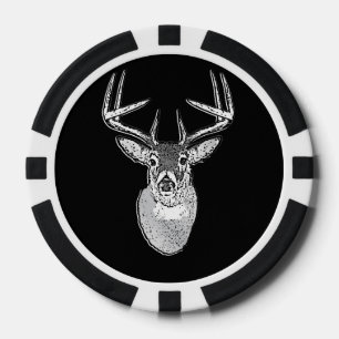 Buck trofee op Black White Tail Deer Poker Chips