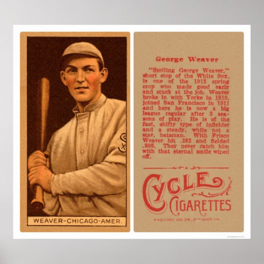 Buck Weaver White Sox Baseball 1912 Poster (Voorkant)