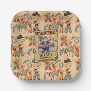 Buckaroo Cowboy Boy's Birthday Foto & Naam Schatti Papieren Bordje