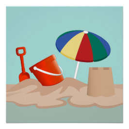 Bucket en Spade Beach Scene Illustratie Perfect Poster