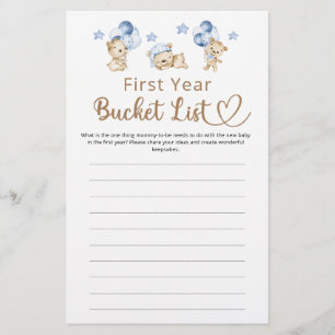 Bucket List Eerste jaar Boy Teddy Bear Baby shower