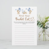 Bucket List Eerste jaar Boy Teddy Bear Baby shower (Staand voorkant)