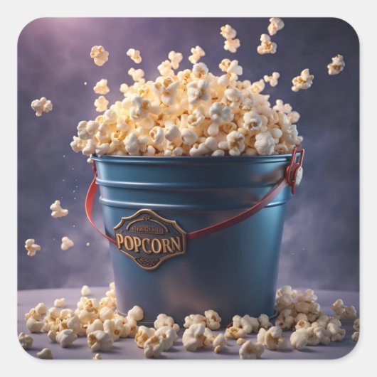 Bucket met popcorn vierkante sticker (Voorkant)