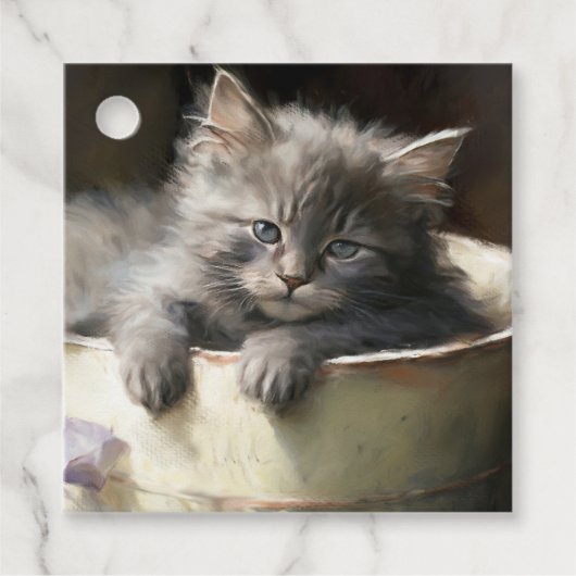 Bucket vol met Joy Sweet Grey Kitten Bedankjes Labels (Voorkant)