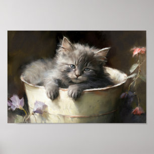Bucket vol met Joy Sweet Grey Kitten Poster
