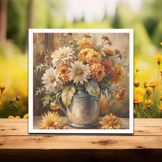 Bucket with Fall Floral Servet