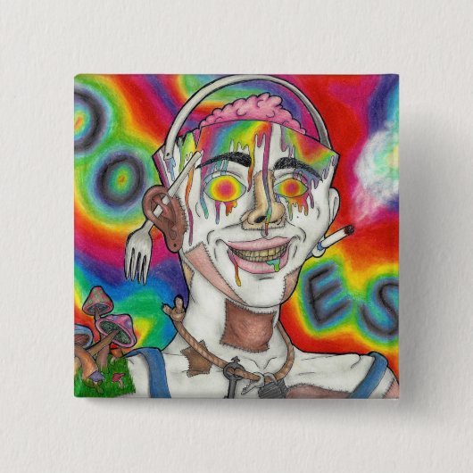 "Buckethead" Original Square Pin Vierkante Button 5,1 Cm (Voorkant)