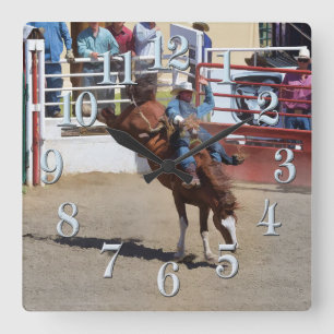 Bucking Bareback Bronco and Rodeo Cowboy Clock Vierkante Klok