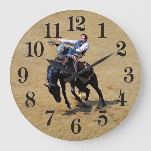 Bucking Bareback Bronco en Rodeo Cowboy Clock Grote Klok (Voorkant)