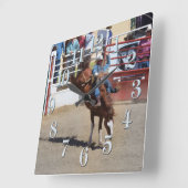Bucking Bareback Bronco en Rodeo Cowboy Clock Vierkante Klok (Hoek)