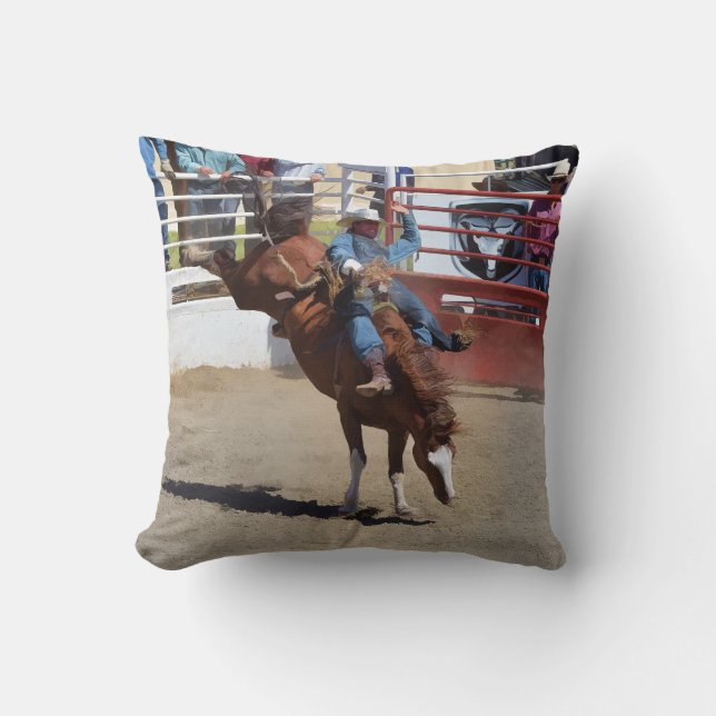 Bucking Bareback Bronco en Rodeo Cowboy Cushion Kussen (Voorkant)