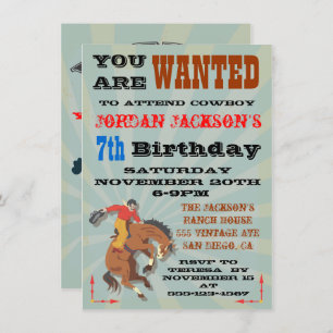 Bucking Bronco Cowboy Birthday Party Invitation Kaart