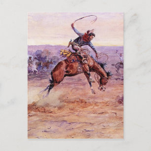 “Bucking Bronco” Cowboy Kunst van Charles Russell Briefkaart