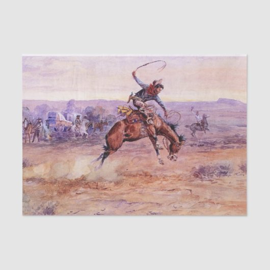 “Bucking Bronco” Cowboy Kunst van Charles Russell Tissuepapier (Voorkant)