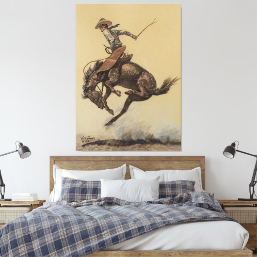 "Bucking Horse" Westerne kunst van Will James Canvas Afdruk (Insitu (Slaapkamer))