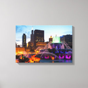 Buckingham Fountain Lit bij nacht Canvas Afdruk