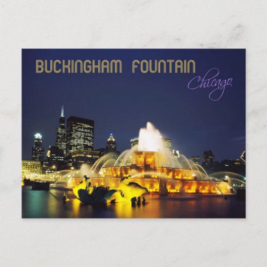 Buckingham Fountain verlicht, Chicago Briefkaart (Voorkant)