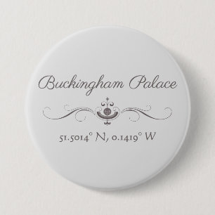 Buckingham Palace Latitude en Lengtegraad Ronde Button 7,6 Cm