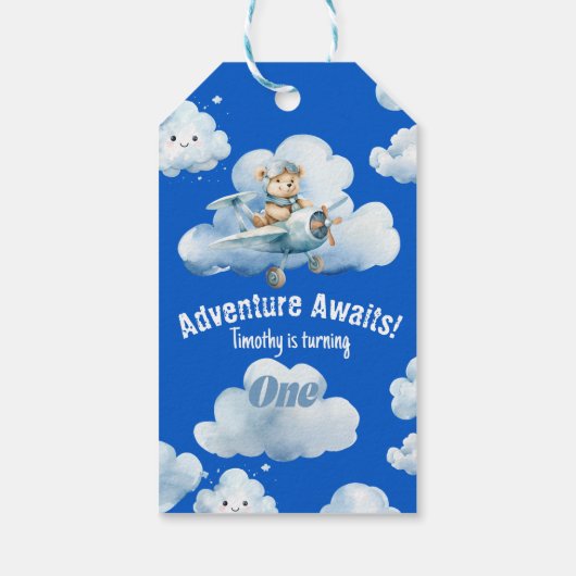 Buckle Up voor Teddy's 1st Birthday Sky Ride Cadeaulabel (Achterkant)