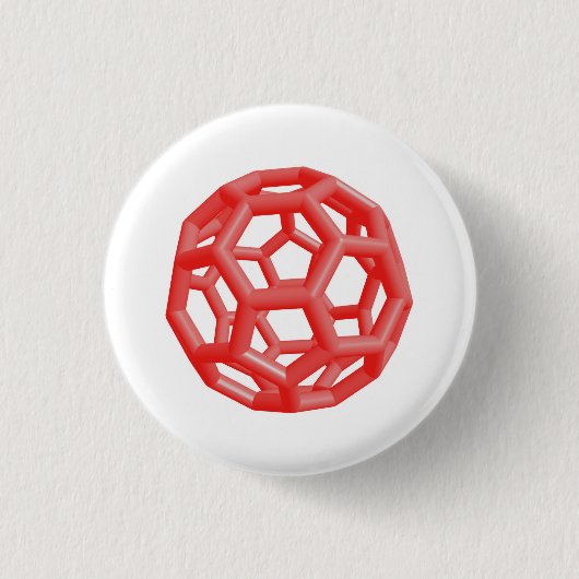 Buckminsterfullerene Molecule (Rood) Ronde Button 3,2 Cm (Voorkant)