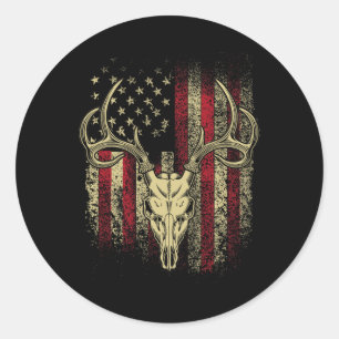 Bucks gewei en schedel op een Amerikaanse vlag her Ronde Sticker
