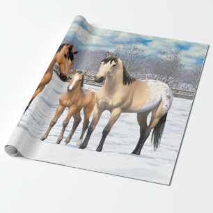 Buckskin Appaloosa paarden bij sneeuw Cadeaupapier