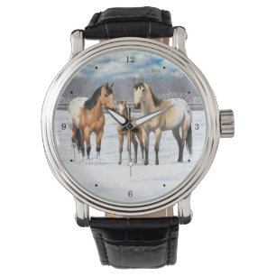 Buckskin Appaloosa paarden bij sneeuw Horloge